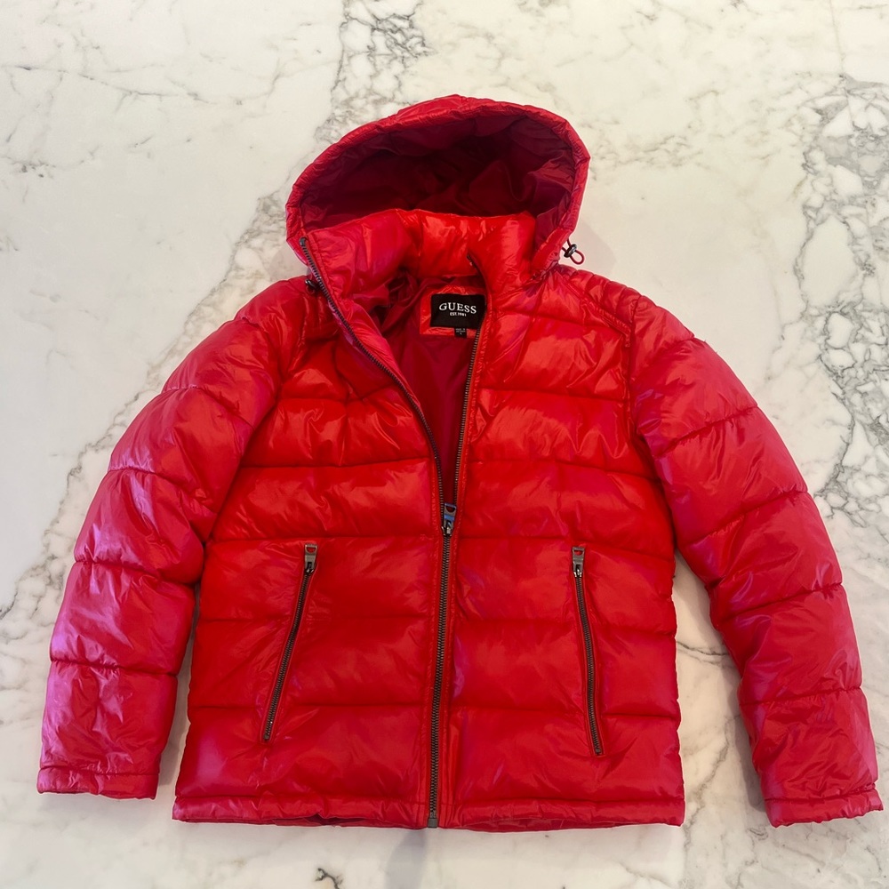 Red guess puff jacket